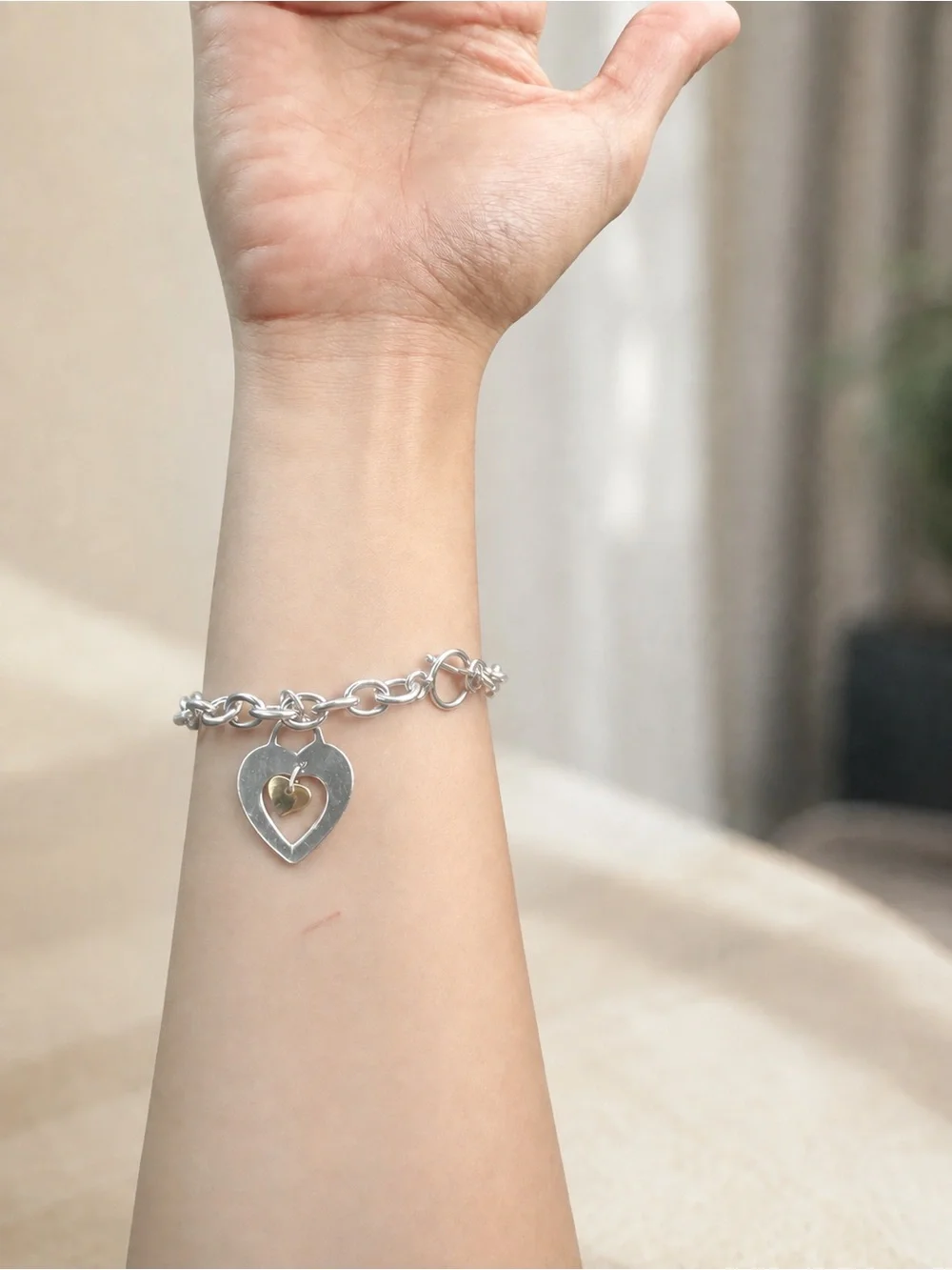 Cate d’Argent 925 Sterling Silver & 18K Gold Heart Toggle Bracelet